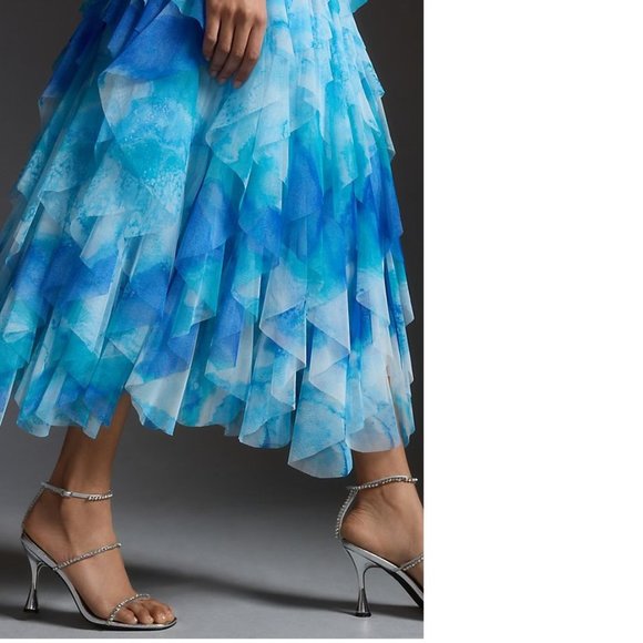 The Chéri Ruffled Tulle Midi Skirt by Anthropologie size M new nwt blue color - Picture 3 of 7